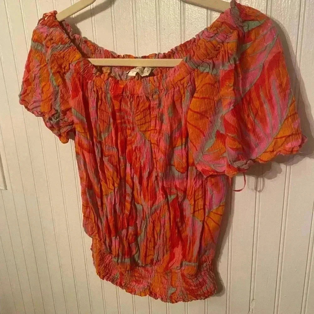 Cynthia rowley off shoulder tropical crop top
